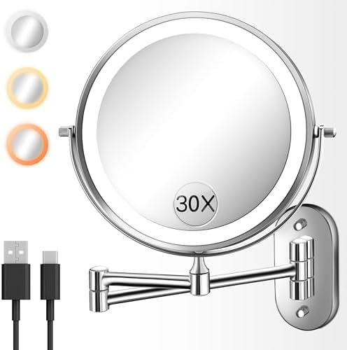 30X/1X 8 Inch Wall Mounted Magnifying Makeup Mirror by Unknown