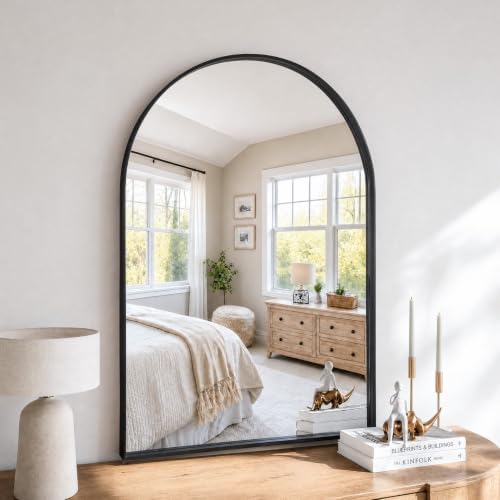 36"x30" Black Arched Mirror, Arched Wall Mirror by MYSUNORIA