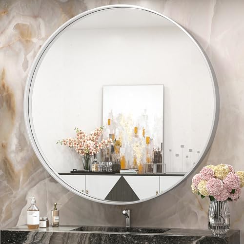 TokeShimi 40 Inch Round Silver Bathroom Vanity Mirror by TokeShimi