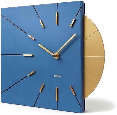 Driini Blue and Gold Mid Century Modern Wall Clock, Battery Operated by Driini
