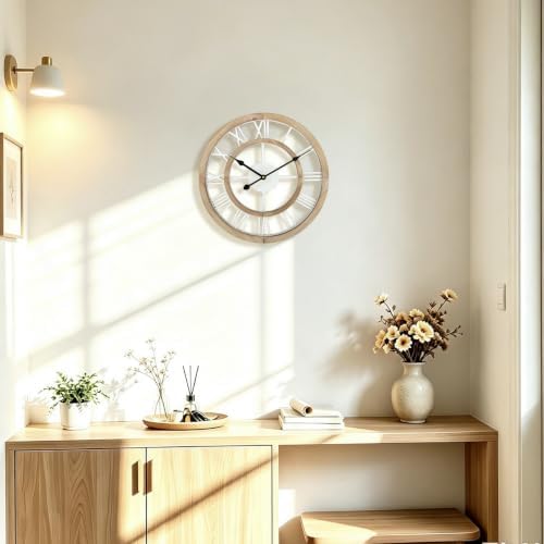 16 Inch Rustic Wall Clock Silent Non-Ticking Wooden Wall Clocks - Image 2