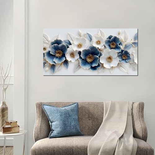 Large Canvas Wall Art for Living Room Blue and White Floral Print Painting wall - Image 3