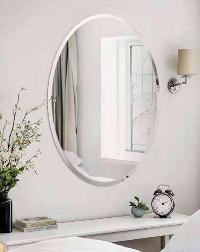 Frameless Oval Wall Mirror: Modern Glass Mirror 27.6x19.7 inch by Artloge