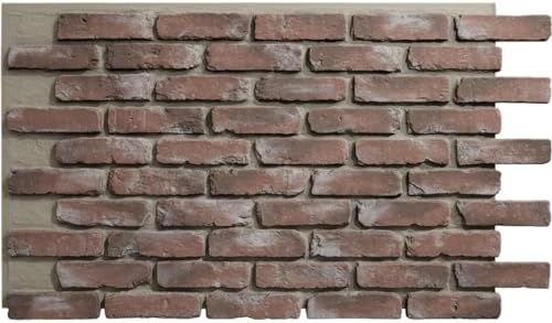 EverStone Aged Brick Faux Brick Panel, 46 7/8"W x 27"H x 1 1/4"D, Burnished Red by EkenaMillwork