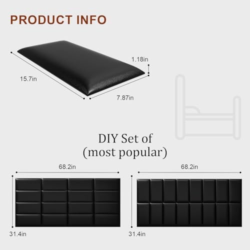 Peel and Stick Headboard Black Upholstered Wall Panels, 4 Panels Sized 7.8" x - Image 2