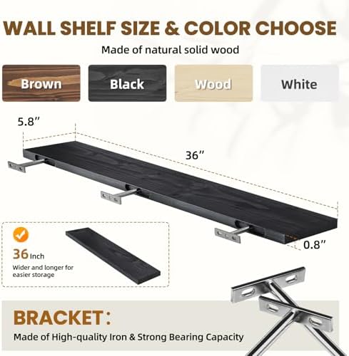 36x5.8x0.8in Floating Wall Shelves Rustic Solid Wood 2-Pack - Image 3