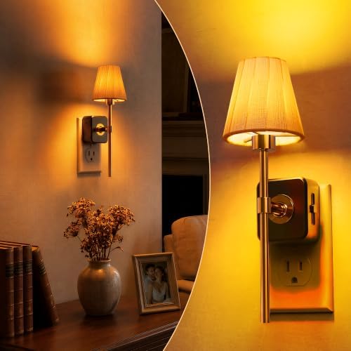 L LOHAS LED Night Lights Plug into Wall, Pleated Fabric Cover Night Light by LLOHASLED