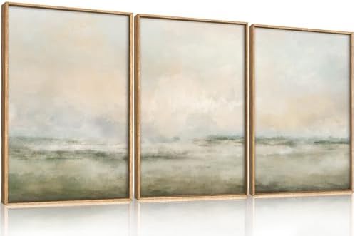 Aryroi Abstract Beige Green Landscape Framed Canvas Wall Art Set- 16"x24"x3 by Aryroi