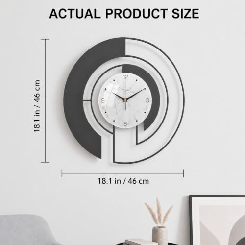 18-Inch Modern Black Metal Wall Clock, Marble Patterned Glass Dial - Image 4