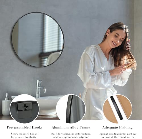 NEWBULIG 24 Inch Round Bathroom Mirror, Wall Mount Vanity Mirror - Image 4