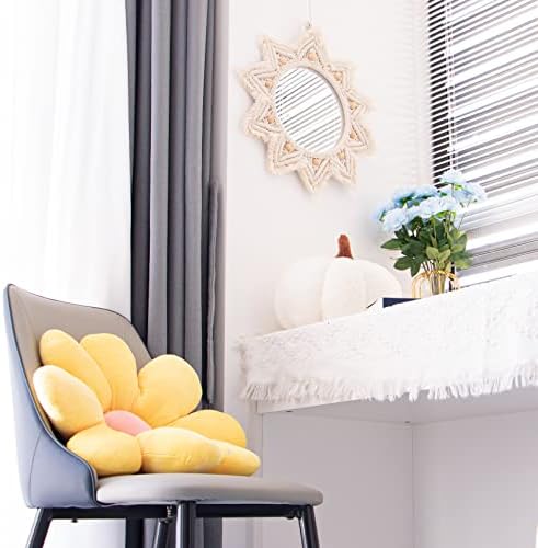 TENEWEE Boho Wall Decor White Macrame Round Hanging Mirror - Image 3
