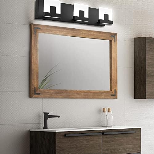 YOSHOOT Rustic Wooden Framed Wall Mirror, Natural Wood Bathroom Vanity Mirror - Image 2