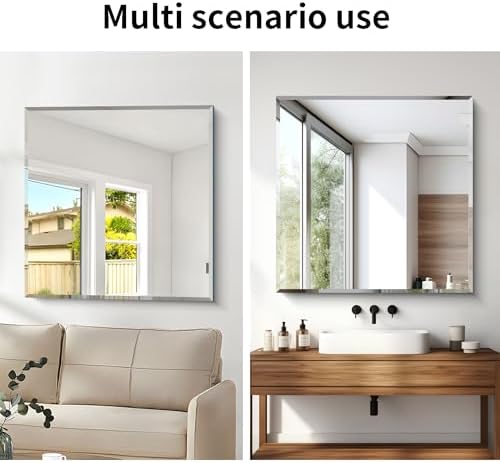 CILIBER Beveled Mirror, 36x36 Square Bathroom Mirrors - Image 7