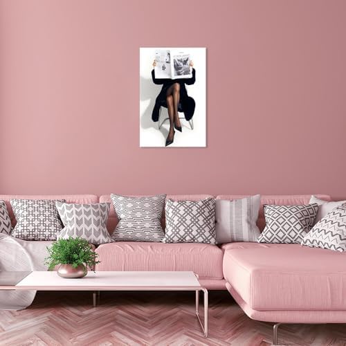 Woman Reading Newspaper Poster Black And White Photography Canvas Wall Art - Image 5