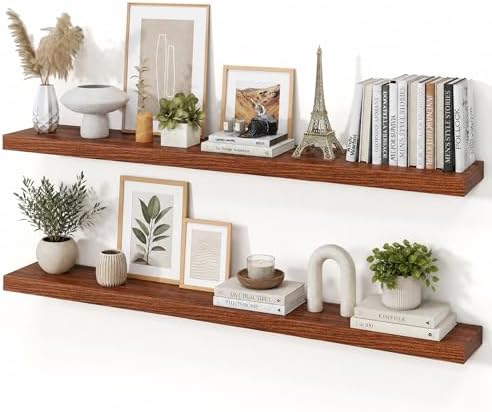 48" Walnut Floating Shelves Wood Wall Shelf, Walnut Color by Ornawit