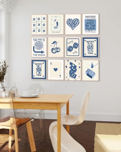 KBKBART 12 Pcs Blue Lucky Poster, Playing Card Wall Art, Poker Room Decor - Image 6