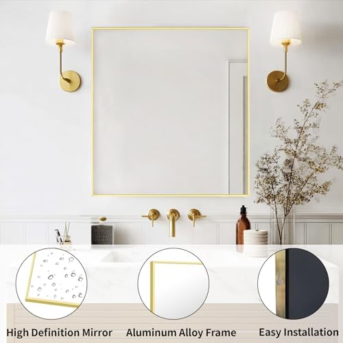 Sunniry Mirrors for Bathroom Sink, 24x24 inch Gold Frame Mirror, Metal Frame - Image 2