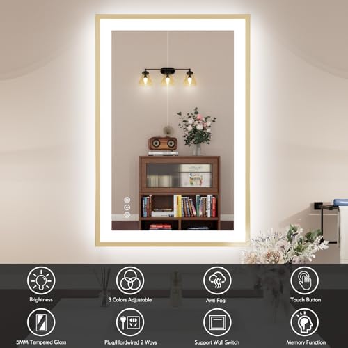 24x36 Inch LED Bathroom Mirror Gold Frame - Image 2