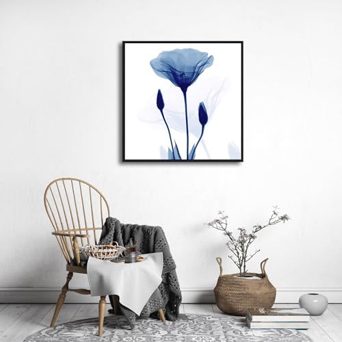 Pyradecor Framed Blue Xray Transparent Flower Canvas Wall Art, Minimalist - Image 2