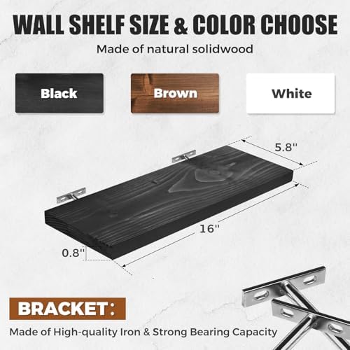 16x5.8x0.8in Floating Wall Shelves Rustic Solid Wood 4-Pack - Image 3