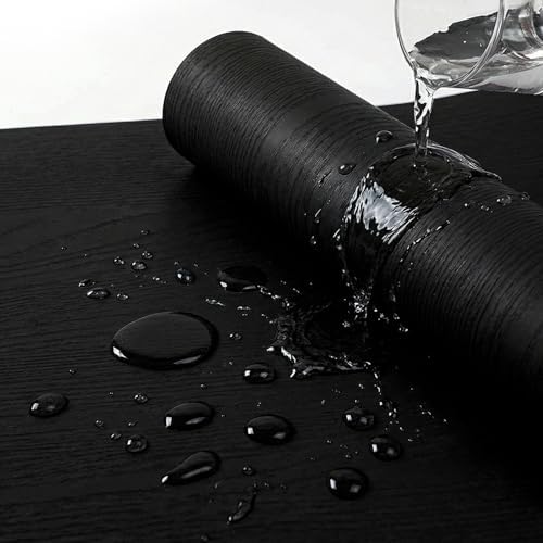 Matte Black Wood Grain Contact Paper 17.3" x 118" Thick Vinyl Removable Peel - Image 2