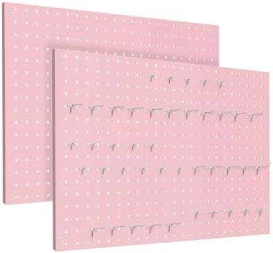 Peg Board, 2 Pack Metal Pegboard Panels Pink Pegboards Wall Organizer by MUWOOD
