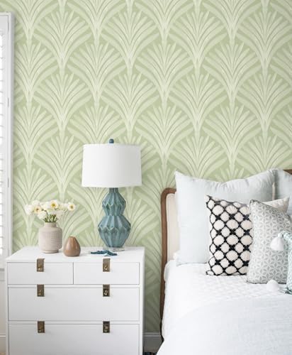 Hopepak Green Peel and Stick Wallpaper, Sage Green Modern Art Deco Wallpaper - Image 6