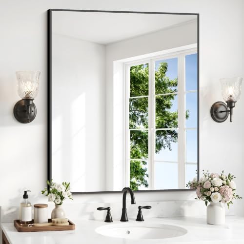 DESBING Black Bathroom Mirror for Wall, 30x36 Inch Rectangle Mirrors by DESBING