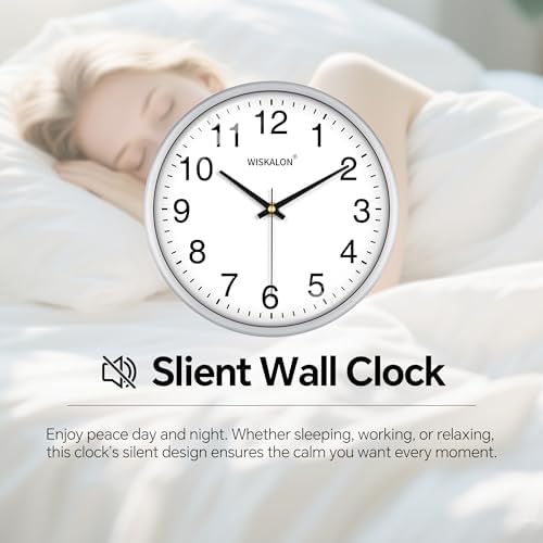 10in Silent Silver Wall Clock Battery Operated Home Room Office Wall Decor - Image 4