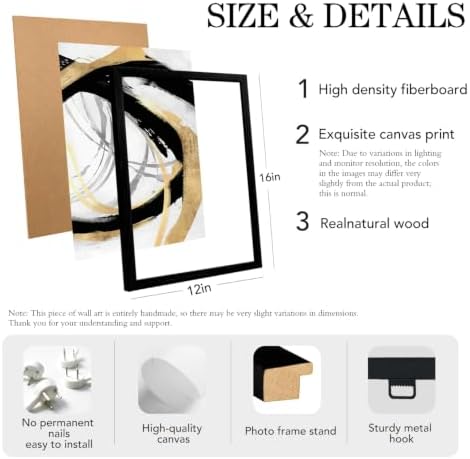 LYYGLYY 3Pcs Black Framed Black Gold and White Canvas Wall Art 12x16 Inches - Image 5