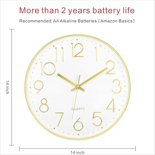 Foxtop Large 14" Wall Clock Silent Battery Operated Analog Clock - Image 2