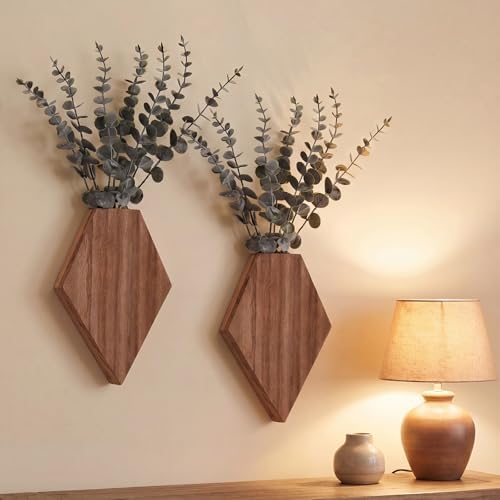 Chunful 2 Pcs Wooden Wall Planter Decor, Walnut Color, 7.1 x 4.7 x 1.2 Inches by Chunful