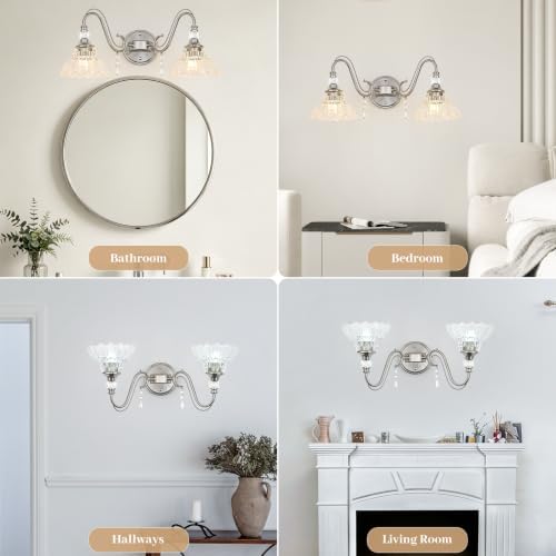 Brushed Nickel Bathroom Vanity Light, 2-Light Nickel Finish Wall Sconce - Image 5