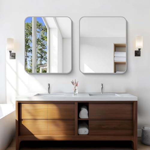 Silver Bathroom Mirror, 30 x 36 Inch Metal Framed Silver Rectangle Mirror - Image 4