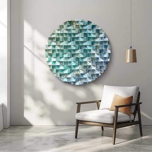 LIUZEYUE - Large blue-green-gold patterned triangular wooden block wall art - Image 6