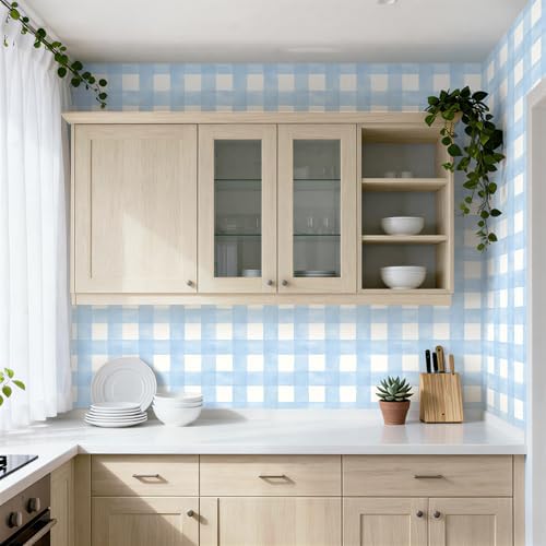 Blue Peel and Stick Wallpaper Plaid Modern Wall Paper Checkered Gingham Contact - Image 6