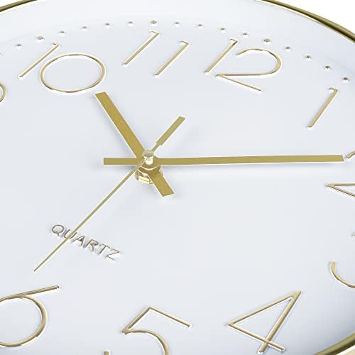 Lafocuse 12 inch Modern Analog White and Gold Wall Clock Battery Operated - Image 5