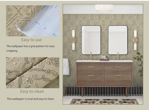 Kitico Peel and Stick Wallpaper Vintage Bohemian Wallpaper Khaki Contact Paper - Image 3