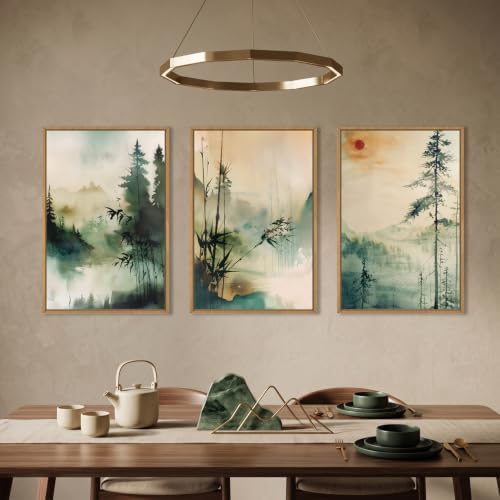 Chinoiserie Landscape Framed Canvas Wall Art Set-16"x24"x3 - Image 3