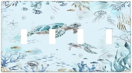 Light Switch Covers Teal Blue Ocean Sea Turtle Seabed Plants Quad Toggle 4 Gang by Lightswitchcovers