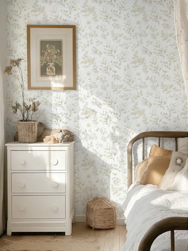 Peel and Stick Wallpaper Floral Vintage Wall Paper 17.3" x 394" Beige Leaf - Image 4
