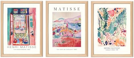 Wooden Framed Matisse Wall Art Set of 3 Abstract Henri Matisse Posters Vintage by Unknown