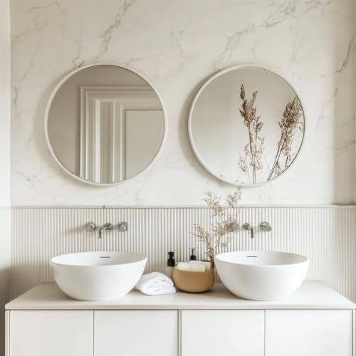 Sunniry White Round Mirror 20 inch, 2 Pack Circle Mirror, Matte Metal Frame - Image 3