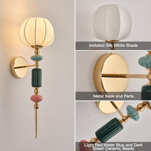 White Fabric Shade Modern Wall Scone Indoor Wall Light Fixtures - Image 5