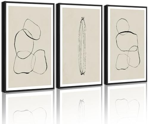 Drsoum Black Abstract Framed Wall Art Decor Minimalist Geometry Ring Grid Lines by Drsoum
