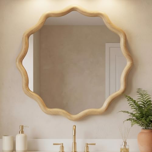 Vercraft 24" Scalloped Wood Wall Mirror, Boho Wall Decor by Vercraft