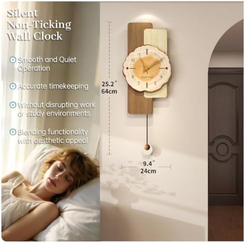 Pendulum Wall Clock for Living Room Decor Silent Battery Operated - Image 4