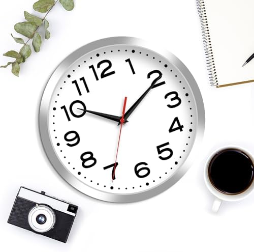 Roymnie 8 Inch Small Wall Clock, Battery Operated Silent Non Ticking Silver - Image 7