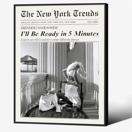 Trendy Newspaper Wall Art 8x10in Black Framed Vintage Black and White Aesthetic by Unknown