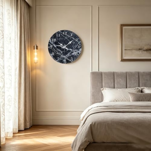 12" Silent Wall Clock, Round Wall Clock, Dark Vein Marble - Image 6